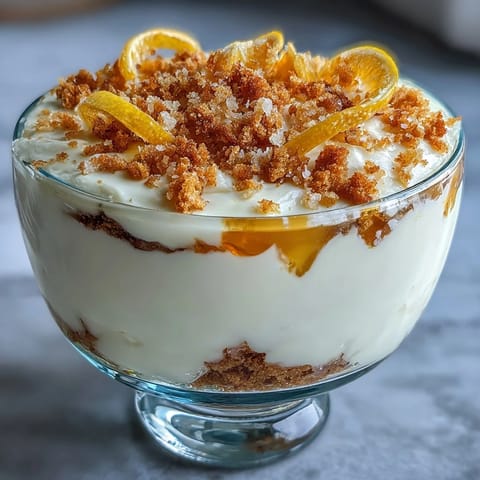 Fluffy Yogurt Lemon Parfait with Sourdough Crumb Topping served in clear glasses, layers of creamy Greek yogurt, tangy lemon curd, and crisp sourdough crumbs topped with fresh berries.