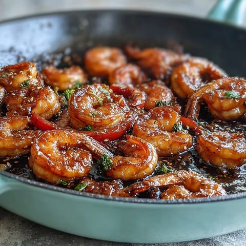 A sizzling shrimp stir-fry with colorful bell peppers and crisp snap peas in a savory garlic-ginger sauce.