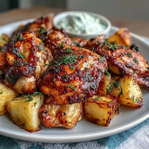 Easy Sheet Pan Chicken & Veggie Dinner with golden roasted chicken thighs and tender carrots and potatoes, perfect for a wholesome weeknight meal.