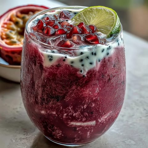 Two tall glasses filled with bright pink Dragon Drink Refresher, ice cubes, and fresh fruit garnish.