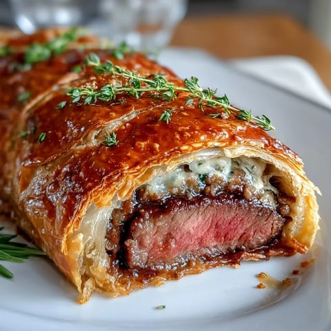 Elegant beef Wellington bites with golden puff pastry, savory mushroom duxelles, and tender filet mignon seared to perfection.