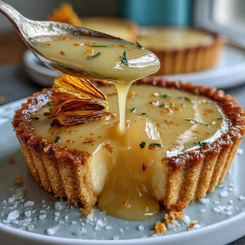 Bright lemon curd tart with a buttery crust, topped with edible flowers for a fresh spring dessert.  