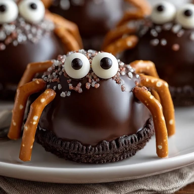 Dark chocolate-covered No-Bake Spider Oreo Truffles chilling before serving, a tempting Halloween treat.