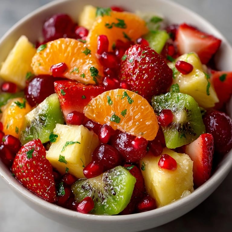 Imagine the bright zest of Holiday Fruit Salad—a colorful mix—tangy, sweet, and minty.