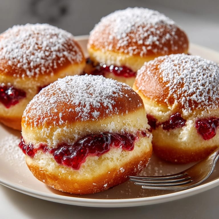 Fluffy baked Sufganiyot recipe, glistening with sweet jam, ready to enjoy for Hanukkah.