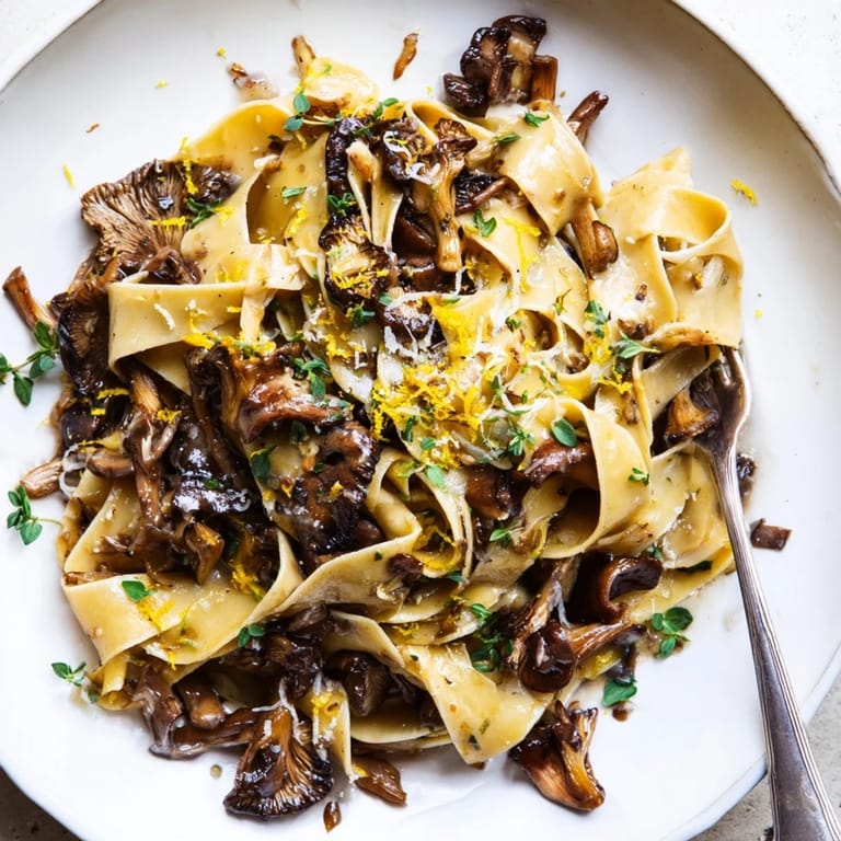 Savory fall pasta featuring wild mushrooms and nutty brown butter in a gourmet sauce.