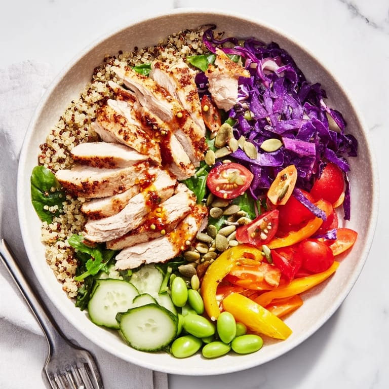 Nutrient-packed Healthy Meal-Prep Bowls garnished with pumpkin seeds and zesty dressing.  