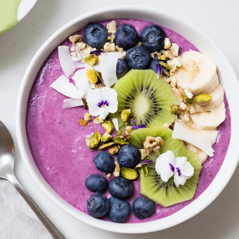 Delicious Vibrant Smoothie Bowls with purple yam and pistachio for a nutritious breakfast.