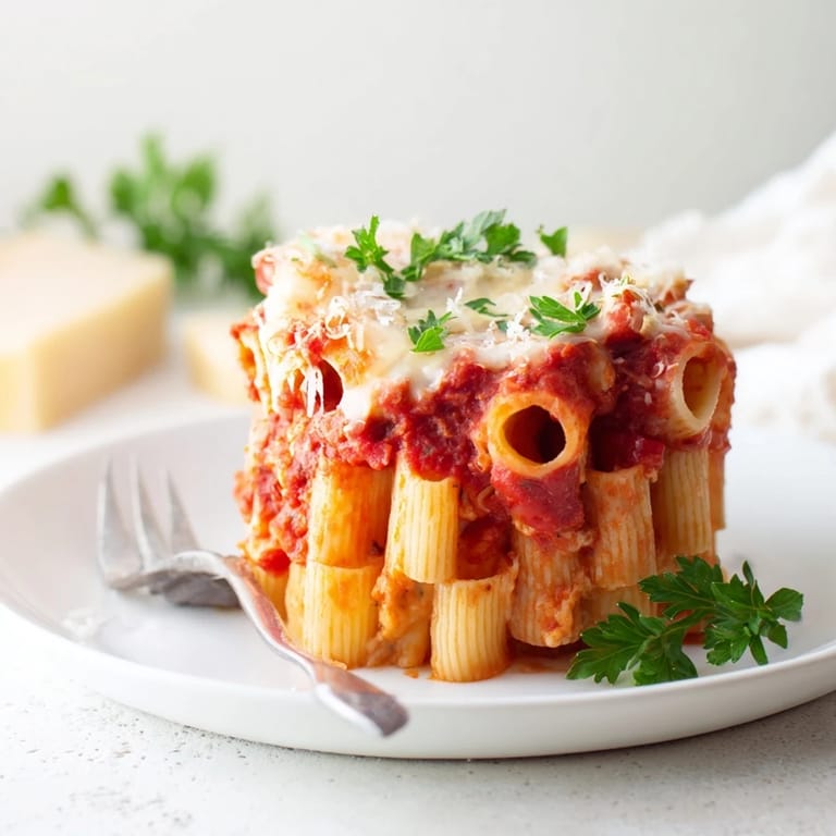 Colorful Honeycomb Pasta Cake served hot, showcasing vibrant layers of sauce and cheese.  