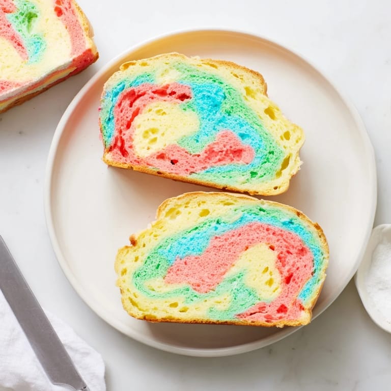 Delightful rainbow cloud bread, ideal for snack time or a cheerful dessert option.