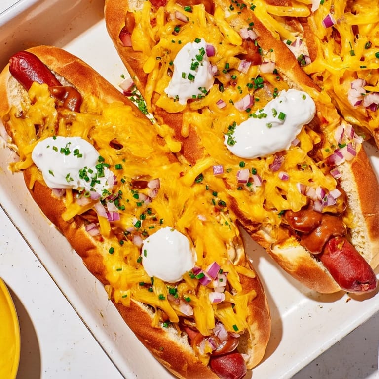 This savory Chili Dog Casserole features bubbling cheese and tender hot dogs, perfect for family dinners.