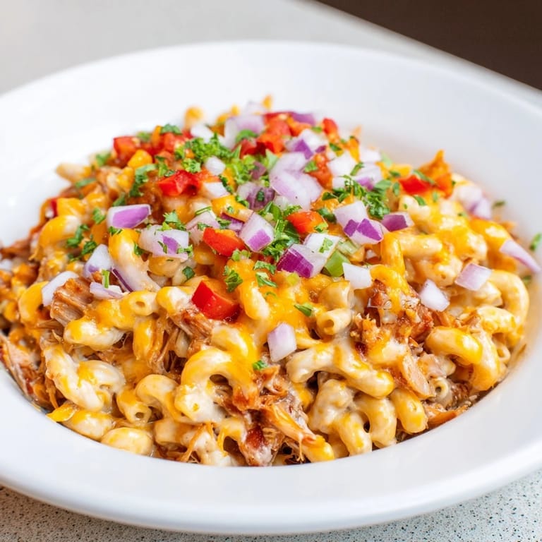 This saucy BBQ Rib Macaroni Skillet features tender pulled pork and creamy, cheesy pasta.