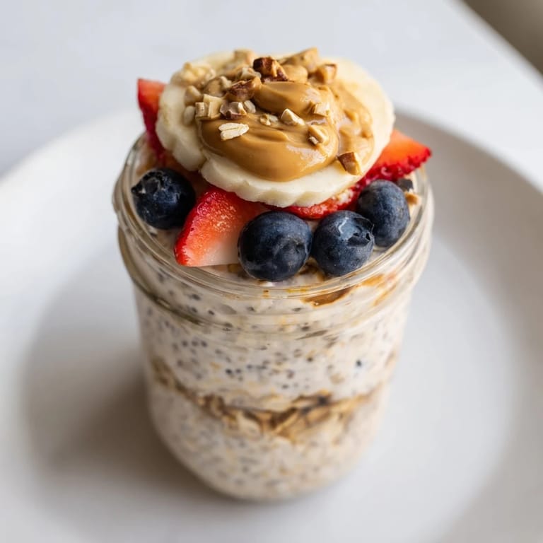 Healthy Overnight Oats Jars layered with fresh berries, offering a quick breakfast idea.