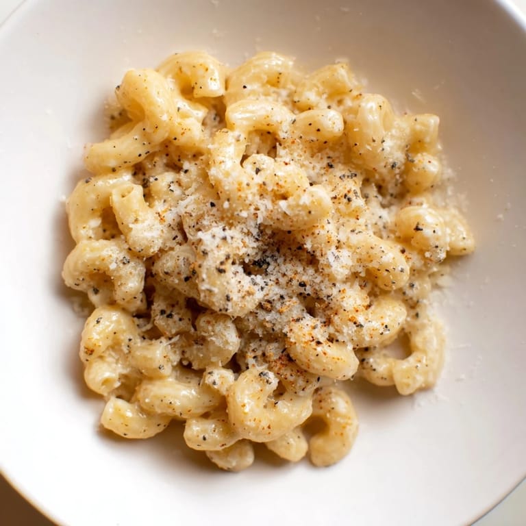 Easy, single-serve mug mac & cheese is shown, with parmesan for a simple, flavorful lunch.
