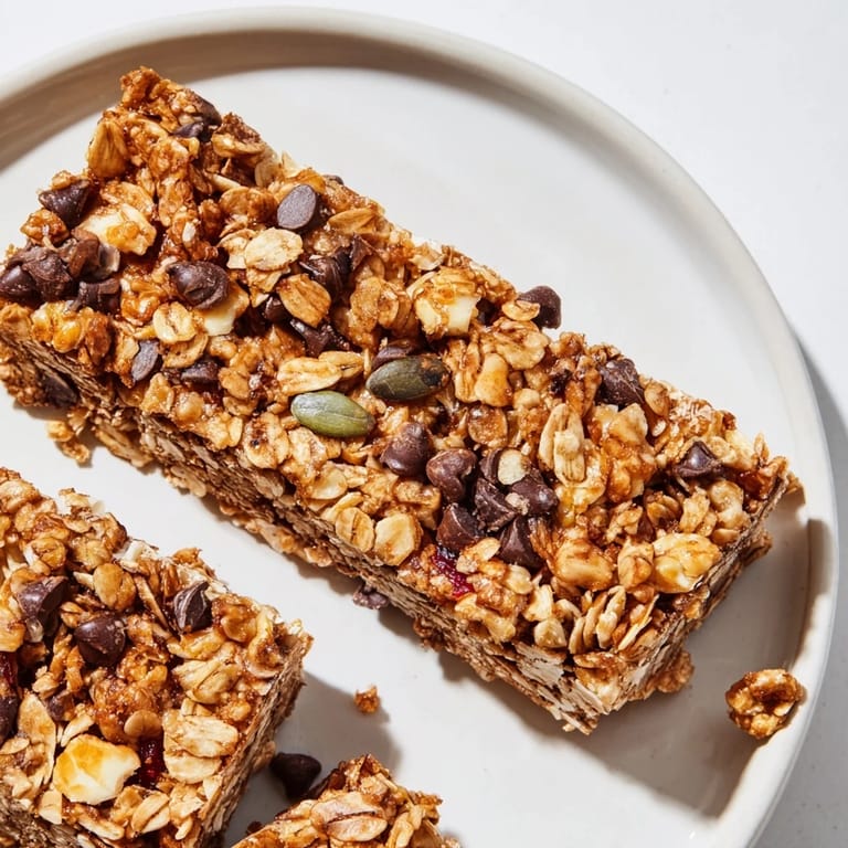 Delicious, baked homemade granola bars with visible oats and seeds, offering a perfect texture.