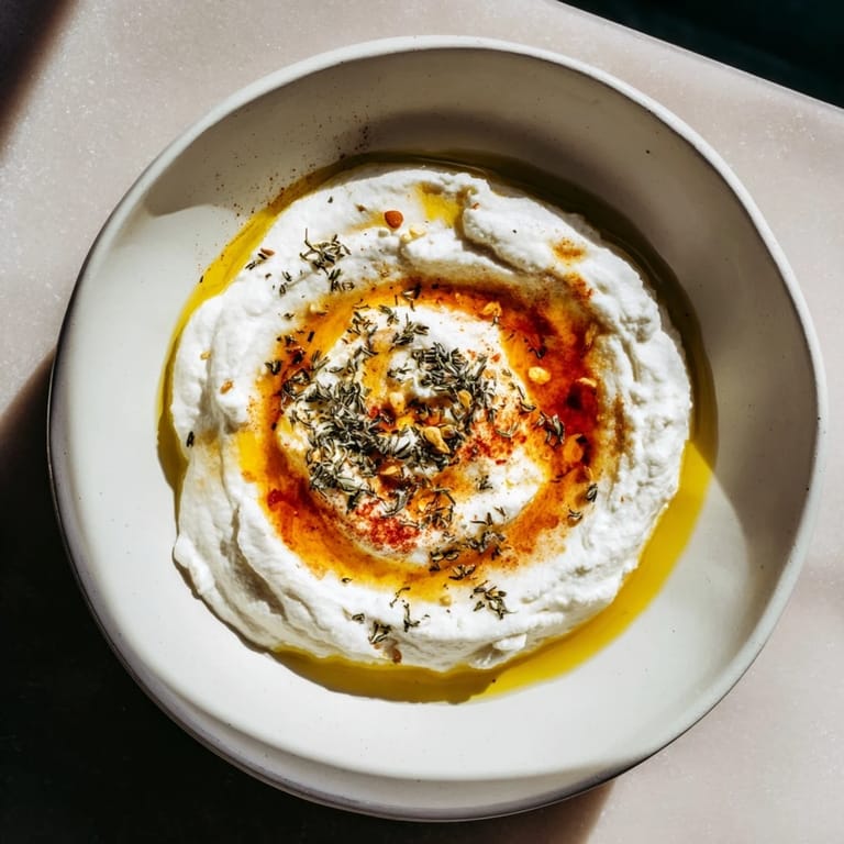 Imagery of the whipped ricotta dip glistening with hot honey, ready to serve with crostini.