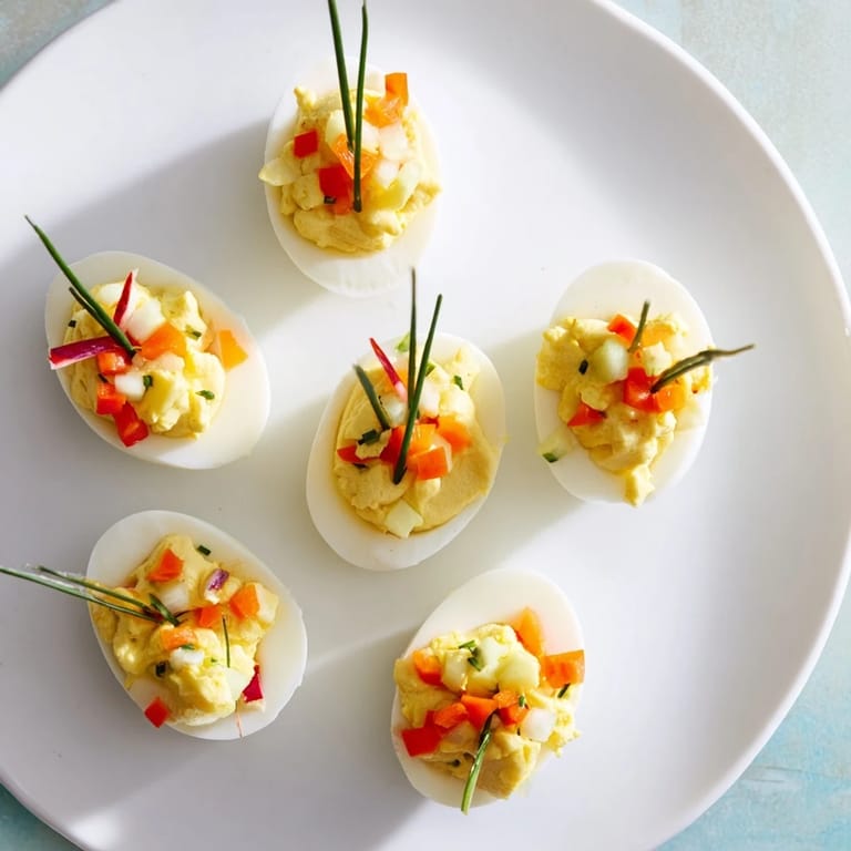 Enjoy delicious, colorful festive deviled egg ornaments, perfect for your holiday appetizer spread this year.