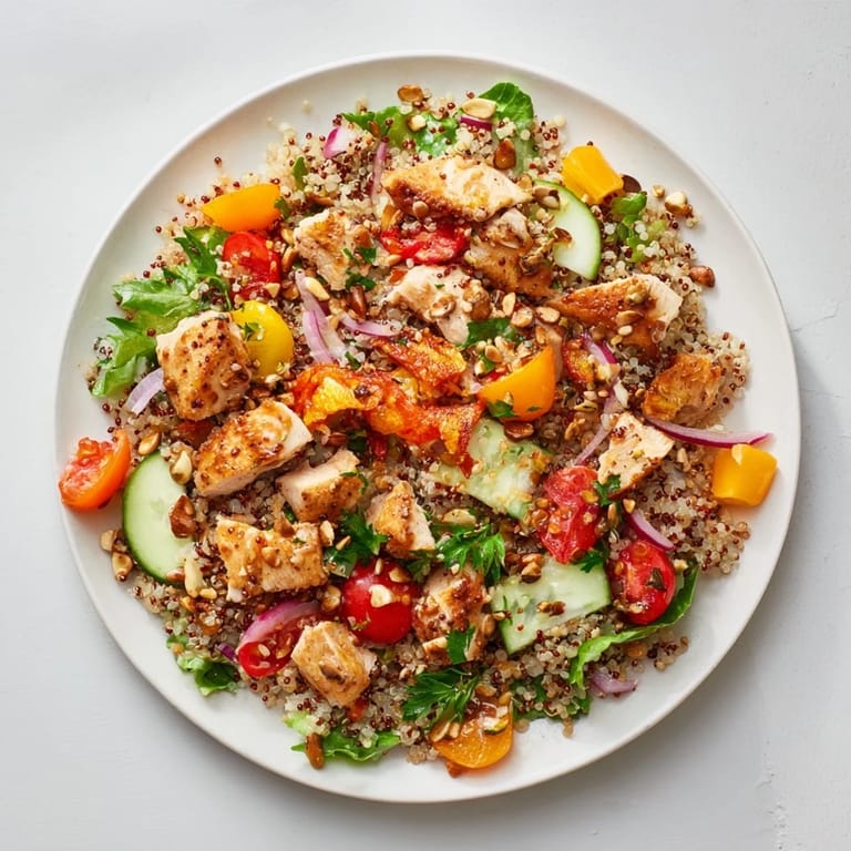 Enjoy a healthy serving of this vibrant Crunchy Quinoa Chicken Salad, full of crunchy textures and fresh flavors.