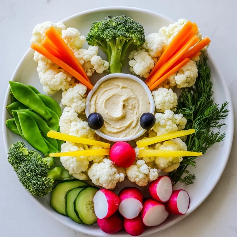 A whimsical Bunny Meadow Veggie Board with fresh veggies, herbs, and dip, perfect for Easter or snacking.