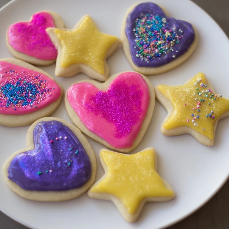 These whimsical Princess Palace Heart & Star Treats are perfectly decorated with sparkling royal icing and sprinkles.