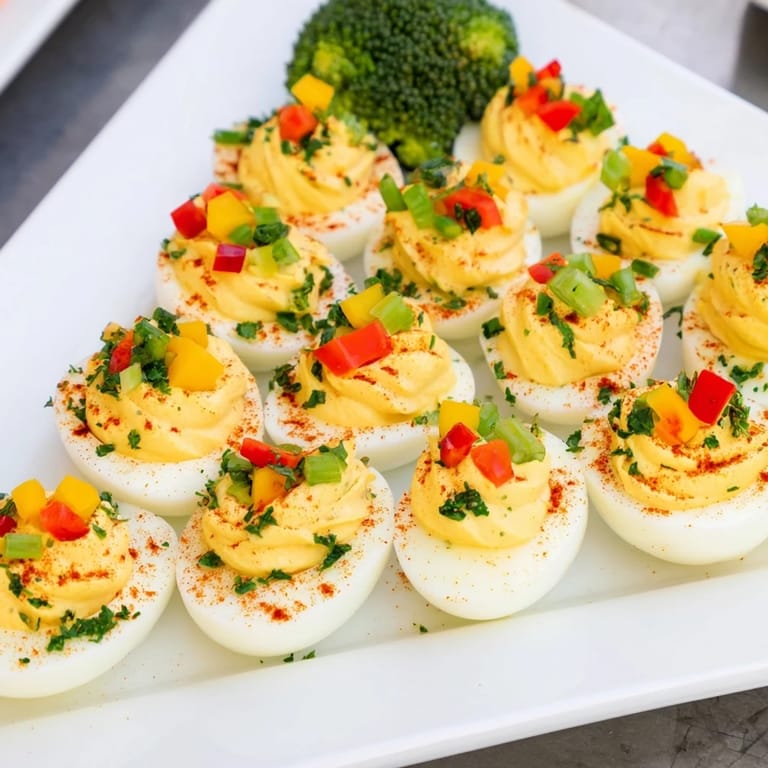 Beautifully arranged Christmas Tree Deviled Eggs, a gluten-free appetizer perfect for your holiday celebration.