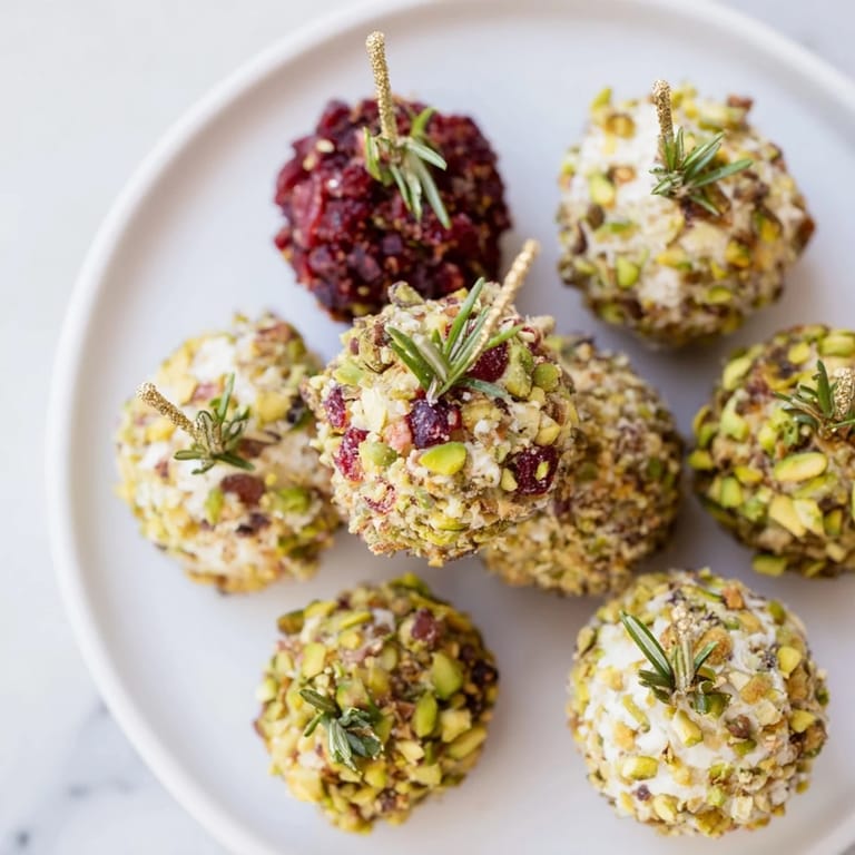 A platter of vibrant Holiday Ornament Clusters, decorated with rosemary as Christmas appetizers.