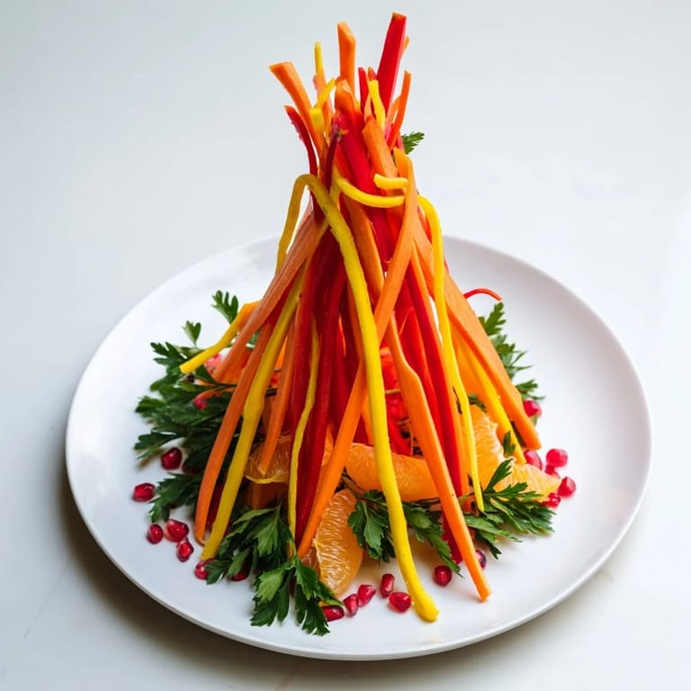 This colorful Bonfire Warmth Centerpiece presents fresh carrots, bell peppers, and citrus, perfect for any gathering.