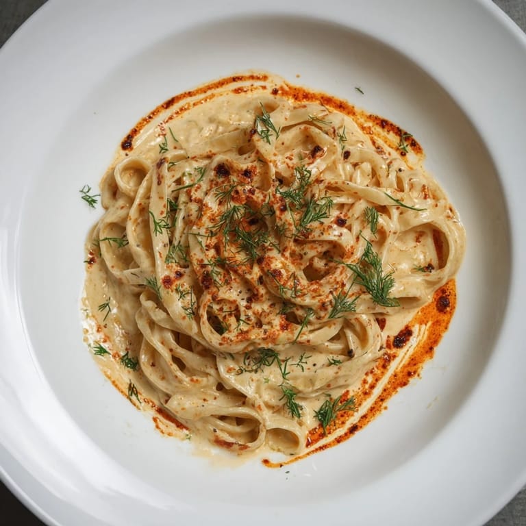 Enjoy a close-up of the delicious Turkish pasta with paprika butter recipe, showcasing the vibrant sauce.