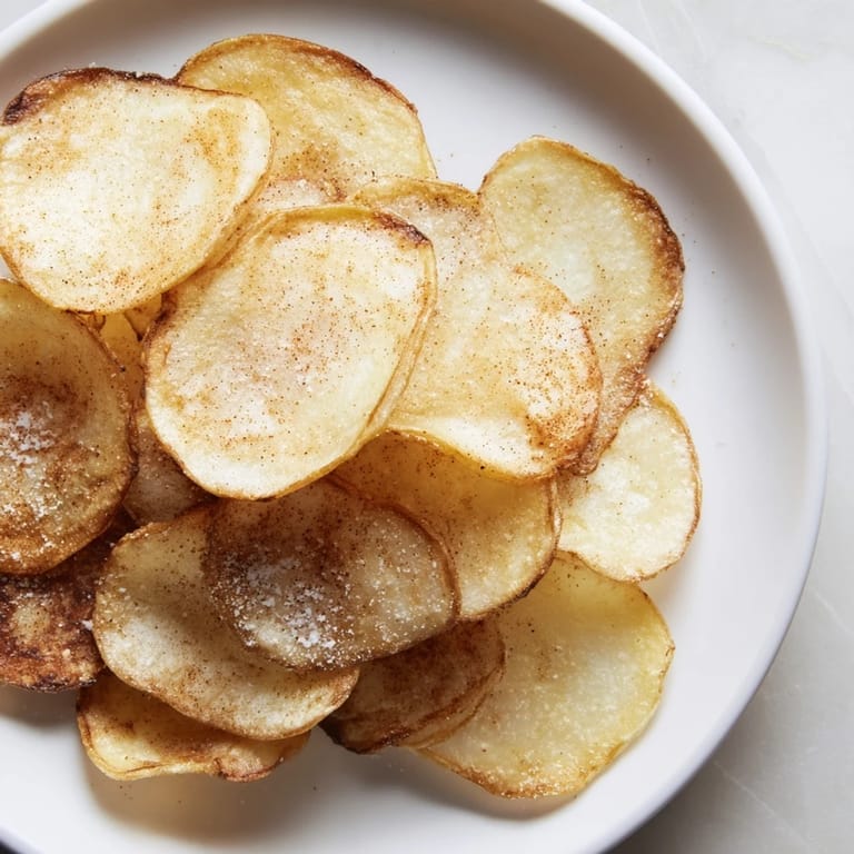 Homemade air-fryer potato chips, thinly sliced and air-fried to golden perfection with a satisfying crunch.