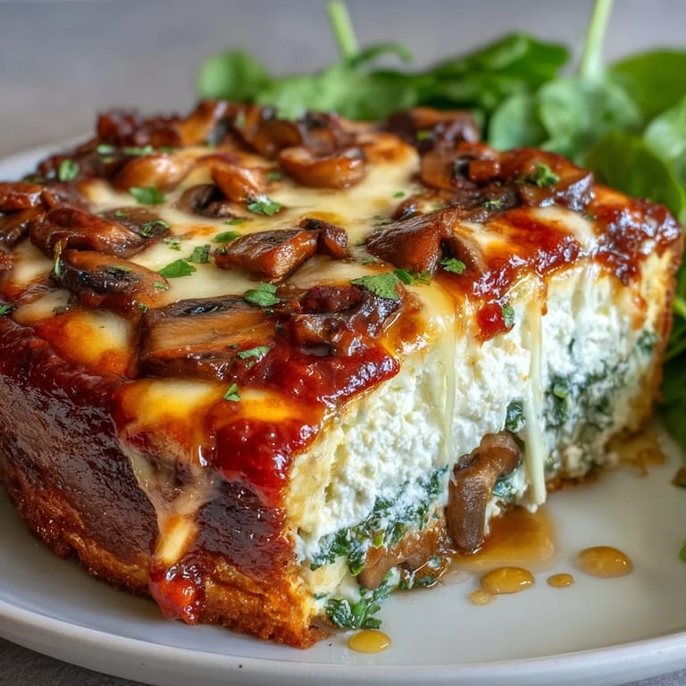 Hearty Cottage Cheese Pizza Bowl topped with zesty marinara, fresh spinach, and melty cheese, ready to enjoy straight from the oven.