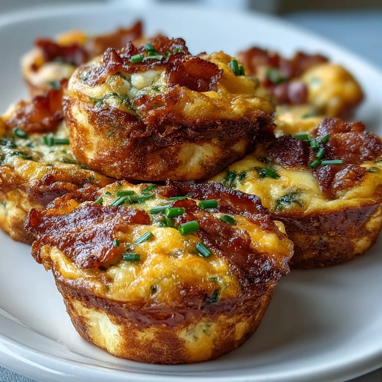 Freshly baked Ranch Bacon Breakfast Egg Bites with melty cheddar and crumbled bacon sit in a silver muffin tin.