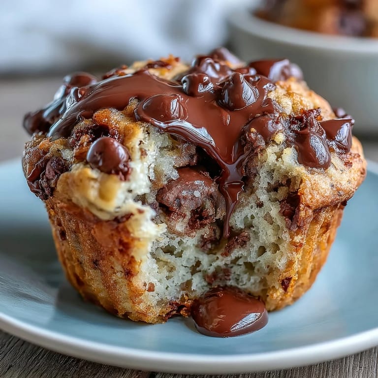 Fluffy banana muffins with rich chocolate chips and a subtle sourdough tang, perfect for breakfast or an afternoon treat.