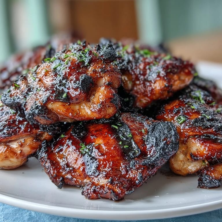 Juicy chicken thighs marinated in honey garlic sauce, grilled until sticky and golden brown.