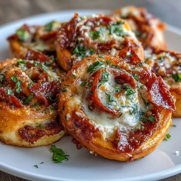 Crispy pastry spirals loaded with pepperoni, mozzarella, and marinara—ideal finger food for gatherings or game day.
