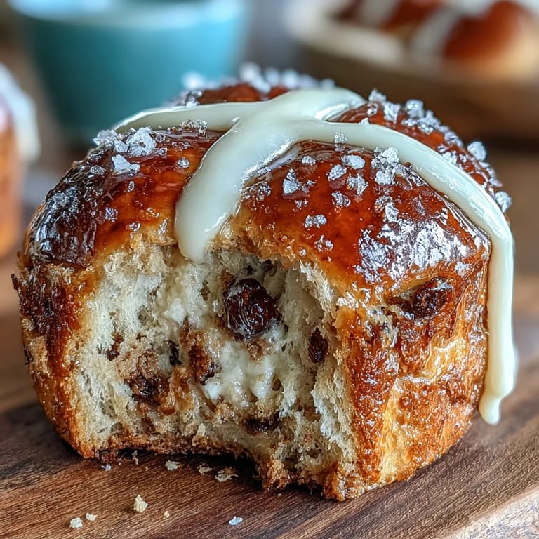 Soft, pillowy homemade hot cross buns with cinnamon and nutmeg, glazed to perfection and served warm.