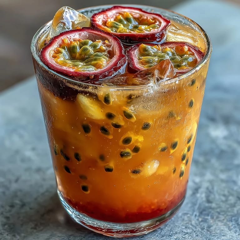 Taste the tropics: visually stunning Tropical Sunrise Mocktail with passionfruit and orange juice.