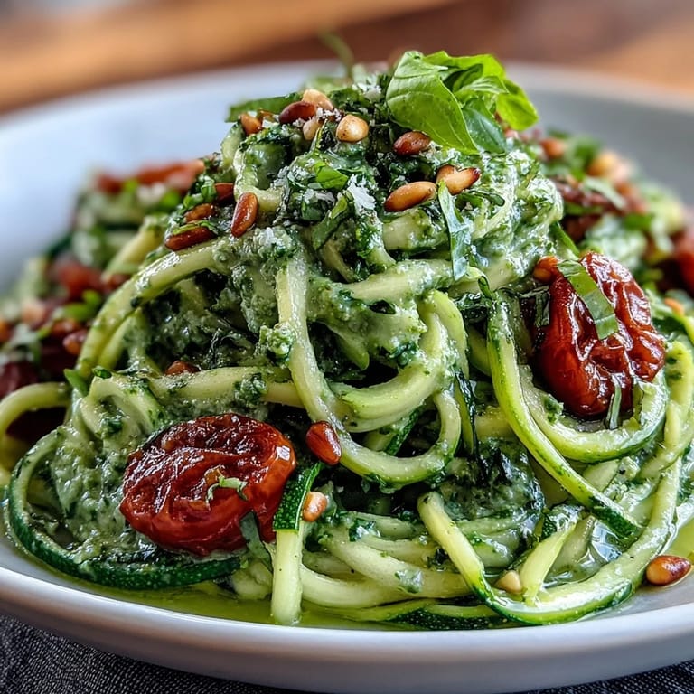 See light and flavorful Zucchini Noodles with Avocado Pesto, perfect for a quick meal.