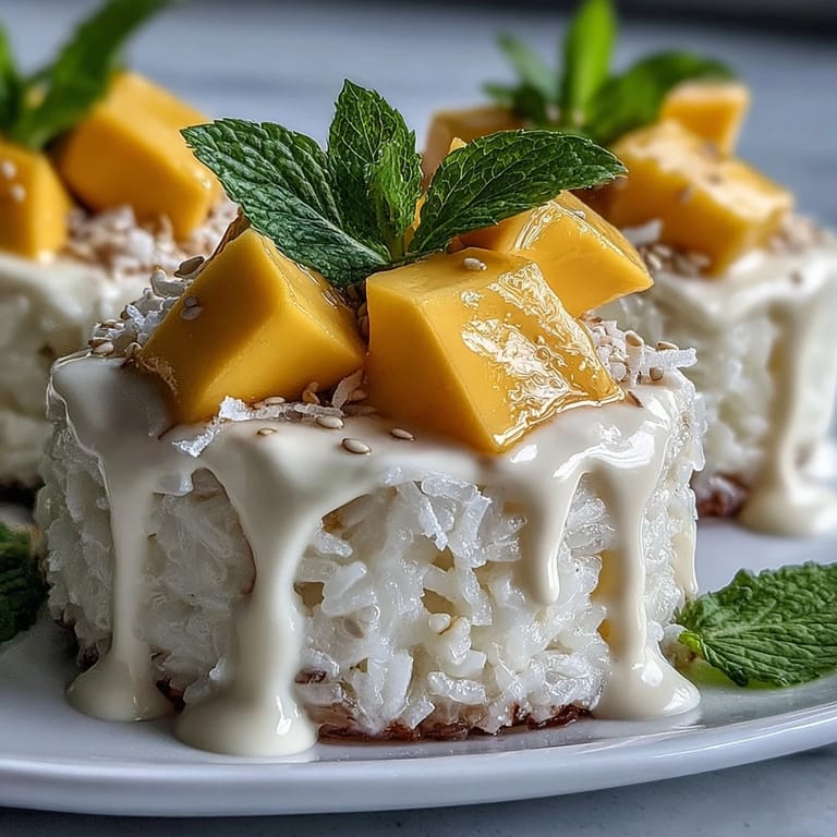 Golden Coconut Mango Sticky Rice Cups bursting with creamy coconut flavor.