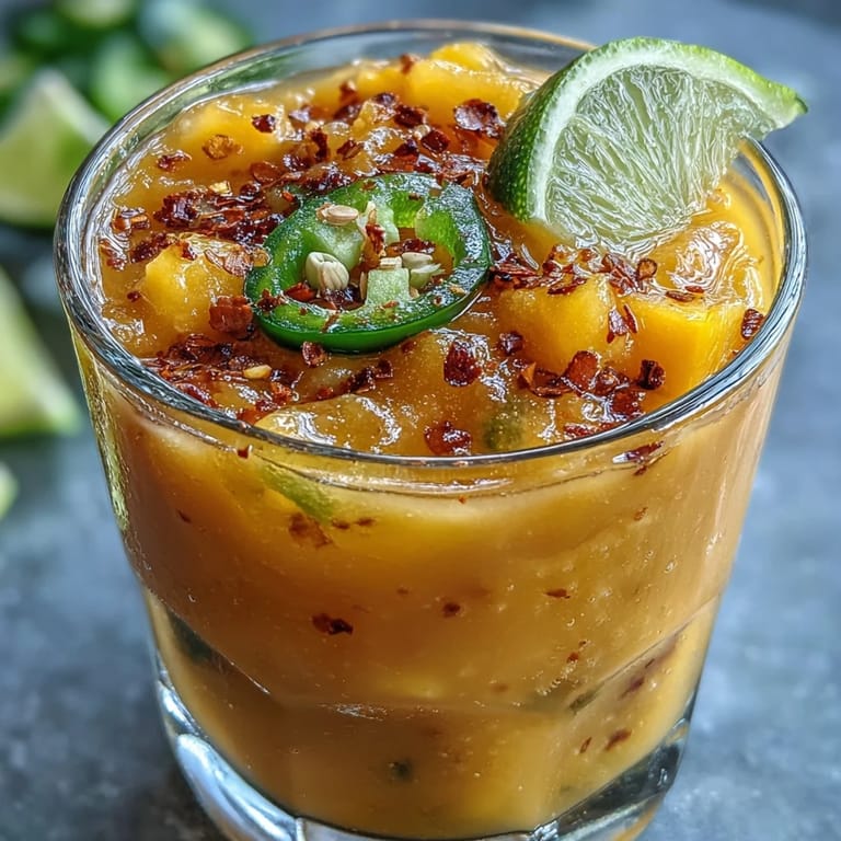 Refreshing Fruity Spicy Mango Margarita Slushie, a perfect alcohol-free treat.