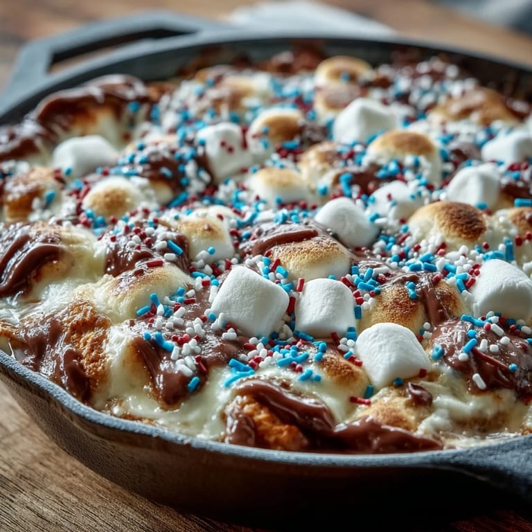 Easy 4th of July S'mores Dip, a warm, shareable dessert perfect for cookouts.