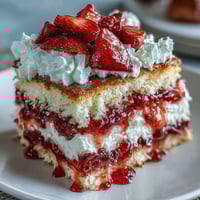 Romantic Valentine's Day strawberry shortcake with tender biscuits, fresh berries, and fluffy whipped cream.