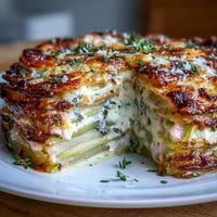 Creamy scalloped potatoes with Gruyere cheese, baked to golden perfection with layers of tender Yukon Gold potatoes in a rich garlic cream sauce.  
