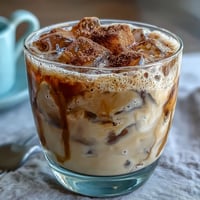 Creamy iced brown sugar oat milk shaken espresso with a frothy cinnamon twist.  