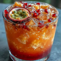 Tropical Sunrise Mocktail's vibrant layers of passionfruit and orange juice shimmer.
